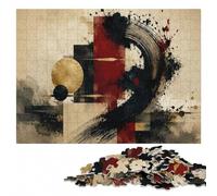 Sumi-E Zen Abstraction No. 02 - Japanese Ink Puzzle en Bois, 300 pièces | La progression pièce après pièce - un passe-temps pratique en intérieur en intérieur.