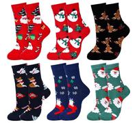 Sumind 6 Paires Chaussettes de Noël Drôle pour Femme Chaussettes d'Hiver Mi-Mollet Pointures 35-41 Christmas Socks avec Motif Père Noël Bonhomme Neige et Renne Cadeaux pour Famille et les Collègues