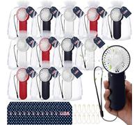 Sumind Lot de 12 mini éventails portables en vrac alimentés par piles, 12 cartes de remerciement avec épingle, 12 sacs en organza pour fête de l'indépendance, défilé, vétérans, fête patriotique