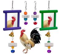 Sumind Lot de 2 miroirs en forme de poule à suspendre avec clochette en bois et 4 pierres molaires pour poules, oiseaux, perroquets (vert, violet)