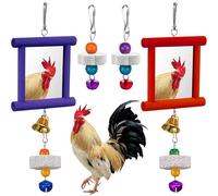 Sumind Lot de 2 miroirs en forme de poule à suspendre avec clochette en bois et 4 pierres molaires pour poules, oiseaux, perroquets (rouge, violet)