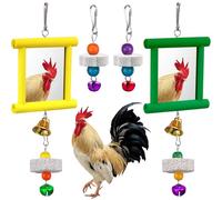 Sumind Lot de 2 miroirs en forme de poule à suspendre avec clochette en bois et 4 pierres molaires pour poules, oiseaux, perroquets (jaune, vert)