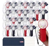 Sumind Lot de 24 mini éventails portables en vrac alimentés par piles, 24 cartes de remerciement avec épingle, 24 sacs en organza pour fête de l'indépendance, défilé, vétérans, fête patriotique