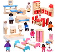 Sumind Lot de 35 meubles de maison de poupée avec 8 pièces gagnantes - Accessoires de maison de poupée pour garçons et filles - Figurines de famille - Jouet de jeu imaginatif (poupées