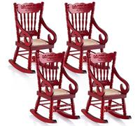 Sumind Lot de 4 chaises à bascule en bois pour maison de poupée 1:12 - Accessoires de maison de poupée de Noël - Mini chaises à bascule en bois pour maison de poupée, accessoires de décoration de