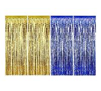 Sumind Lot de 4 Rideaux à Franges métalliques Scintillants pour Anniversaire, Mariage, décoration de Noël (Bleu et doré)