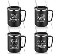 Sumind Lot de 4 tasses à café de 500 ml - Cadeau de remerciement pour femme - En acier inoxydable - Avec poignée de couvercle - Tasse isotherme pour remise de diplôme - Gobelet de voyage amusant pour enseignant, homme, collègue, employé, maman