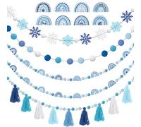 Sumind Lot de 5 guirlandes de Noël en feutre bohème avec pompons, flocons de neige, pompons et bannières de Noël pour Thanksgiving, automne, hiver, salle de classe, bureau (flocon de neige)