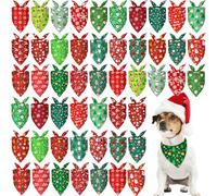 Sumind Lot de 50 bandanas de Noël pour chien en vrac, bandanas rouges et verts pour chiens, écharpes triangulaires avec motifs de Noël pour animaux de compagnie, accessoires photo (65,6 x 45,7 x 45,7