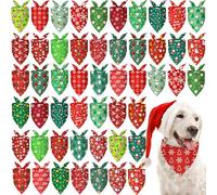 Sumind Lot de 50 bandanas de Noël pour chien en vrac, bandanas triangulaires rouges et verts avec motifs de Noël pour animaux de compagnie, accessoires photo (80 x 55 x 55 cm)