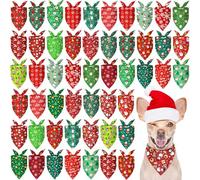 Sumind Lot de 50 bandanas de Noël pour chien en vrac, bandanas triangulaires rouges et verts avec motifs de Noël pour animaux de compagnie, accessoires photo (50 x 35 x 35 cm)