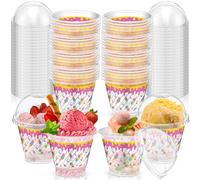 Sumind Lot de 50 bols en plastique réutilisables avec couvercles pour crème glacée, pudding, yaourt, soupe chaude et froide - 255 g