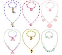 Sumind Lot de 6 bijoux pour petites filles - Collier et bracelet de perles - Cadeau idéal pour fête de princesse (style princesse)