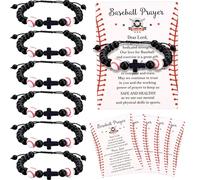 Sumind Lot de 6 bracelets en perles de baseball - Cadeau d'équipe de baseball chrétienne - Réglable - Noir et blanc - Avec carte inspirante de la Bible - Pour homme et femme