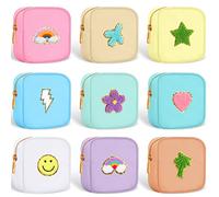 Sumind Preppy Lot de 9 mini trousses de maquillage en nylon chenille avec fermeture éclair pour femmes, filles, enfants, 9 couleurs, Comme sur les photos., Preppy Mini trousse de maquillage en nylon chenille avec lettre