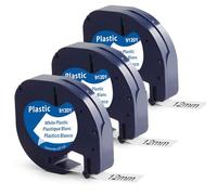 Suminey Ruban d'étiquette Compatible pour Dymo LetraTag Plastique Ruban Cassette 91201/S0721610 Noir sur blanc 12mm x 4m,Recharge Dymo LetraTag LT-100H LT-100T LT-110T QX 50 XR XM 2000 Plus, Pack de 3
