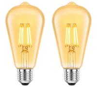 Summalux Lot de 2 ampoules Edison vintage E27 LED 6 W, filaments ST64, blanc chaud 2200 K, remplace les ampoules à incandescence 60 W, 600 lm, non variable, décoration nostalgique pour maison, café