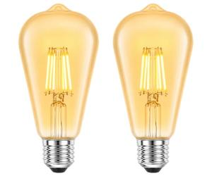 Summalux Lot de 2 ampoules Edison vintage E27 LED 6 W, filaments ST64, blanc chaud 2200 K, remplace les ampoules à incandescence 60 W, 600 lm, non variable, décoration nostalgique pour maison, café