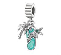 Summer Beach Collection Charm pour bracelets Pandora Motif étoile de mer et palmier Plaqué argent fin orné de cristaux étincelants Coffret cadeau, One Size, Métal, Zircone cubique