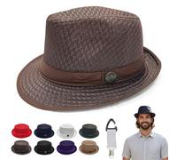 Summer Breathable Mesh Pork Pie Hat for Men Women, Lightweight Foldable Short Brim Fedora Trilby Bowler Cap, Packable UV Sun Protection Jazz Hats for Beach Outdoor Travel (Coffee Brown,Special)