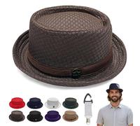 Summer Breathable Mesh Pork Pie Hat for Men Women, Lightweight Foldable Short Brim Fedora Trilby Bowler Cap, Packable UV Sun Protection Jazz Hats for Beach Outdoor Travel (Coffee Brown,Classic)