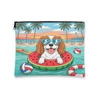 Summer Cavalier King Charles Spaniel Trousse de maquillage de plage 17,8 x 22,9 cm pour sac à main de voyage, plage côtière, natation, pochette cosmétique pour femme, organiseur portable amusant en