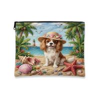 Summer Cavalier King Charles Spaniel Trousse de maquillage de plage 17,8 x 22,9 cm pour sac à main de voyage, pochette cosmétique pour femme, trousse de toilette amusante en toile portable avec