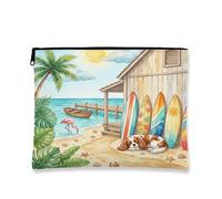Summer Cavalier King Charles Spaniel Trousse de maquillage de plage 17,8 x 22,9 cm pour voyage, cottage côtier Trousse de toilette cosmétique pour femme, organiseur portable amusant en toile avec