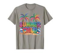 Summer Child Funny Vacation Colourful Beach with Palms T-Shirt