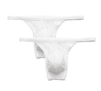 Summer Code String Ficelle en Micro Maille Homme Slip sous-vêtements Respirant en Extensibles Taille Basse G-String, Lot de 2 Blanc, XL
