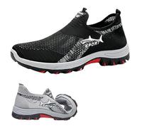 Summer Cooling Comfort Sneaker, Outdoor Breathable Walking Shoes Men's with Lightweight Slip-on for Daily Life, Sports (Black,32 2/3)