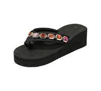 Summer Crystal Flip Flop Sandals Platform Slide Slippers Comfortable Casual Beach Shoes (B-Black, 36)