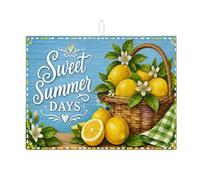 Summer Days Tapis de séchage à vaisselle pour comptoir de cuisine, tapis égouttoir absorbant à motif floral jaune vif, tapis de séchage en microfibre rustique pour décoration d'intérieur, 45,7 x 61 cm