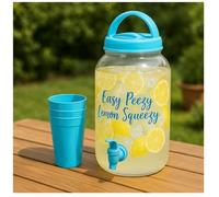 Summer Distributeur de boisson, en plastique, avec bouchon à vis, anse multicolore, bleu