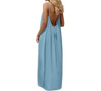 Summer Dresses for Women,2026 Backless Cami Dresses,Backless Solid Color Sleeveless House Dress,Long Sundress with Back Tie (Light Blue,Grand)