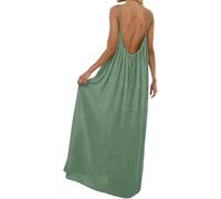 Summer Dresses for Women,2026 Backless Cami Dresses,Backless Solid Color Sleeveless House Dress,Long Sundress with Back Tie (Light Green,Grand)