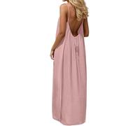 Summer Dresses for Women,2026 Backless Cami Dresses,Backless Solid Color Sleeveless House Dress,Long Sundress with Back Tie (Pink,Grand)