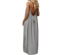 Summer Dresses for Women,2026 Backless Cami Dresses,Backless Solid Color Sleeveless House Dress,Long Sundress with Back Tie (Gray,Grand)