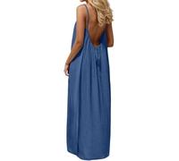 Summer Dresses for Women,2026 Backless Cami Dresses,Backless Solid Color Sleeveless House Dress,Long Sundress with Back Tie (Blue,Grand)