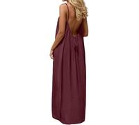 Summer Dresses for Women,2026 Backless Cami Dresses,Backless Solid Color Sleeveless House Dress,Long Sundress with Back Tie (Rose Pink,4TG)