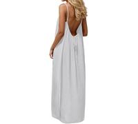 Summer Dresses for Women,2026 Backless Cami Dresses,Backless Solid Color Sleeveless House Dress,Long Sundress with Back Tie (White,Grand)