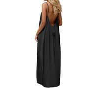 Summer Dresses for Women,2026 Backless Cami Dresses,Backless Solid Color Sleeveless House Dress,Long Sundress with Back Tie (Black,Grand)