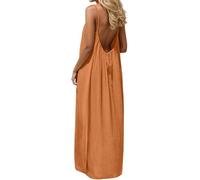 Summer Dresses for Women,2026 Backless Cami Dresses,Backless Solid Color Sleeveless House Dress,Long Sundress with Back Tie (Orange,Grand)
