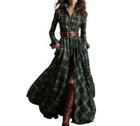 Summer Dresses for Women 2026 Long Sleeve Tunic Flowy Maxi Dresses Womens Causal V-Neck Button Gypsy Tango Dance Dress Elegant Boho Swing Dress with Pockets Ladies Maxi Holiday Sundress