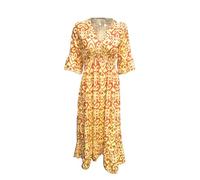 Summer Dresses for Women, 3/4 Sleeve Boho Plus Size Casual Print V-Neck Long Dress(Yellow,L)