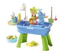 Summer Fishing Toy - Kids Outdoor Sensory Activity Playset, Educational Multi Accessory Water Table,Pink Blue Green Pond | Creative Interactive Backyard Basin, Preschool Boys Girls Patio Beach Birthda
