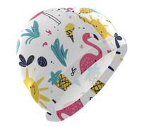 Summer Flamants Roses Fresh Fruits Natation pour Adultes Unisexe Cheveux Courts Natation Imperméable pour Hommes Protection des Cheveux et Réduction de la traînée Gorras para nadar de mujer