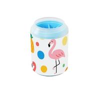 Summer Flamingo Polka Dots Portable Paw Cleaning Cup Soft Silicone Brush Pet Feet Cleaning Kit for SmallMedium Large Race Dogs/Cats