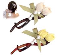 Summer Flower Hair Clip, 2PCS Cute Flower Claw Clips for Thick Hair, French Tulip Large Hair Clips, Hawaii Beach Hair Accessories for Women, Easy Fast Snap Roll Hair Tool (Tulip-C)