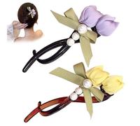Summer Flower Hair Clip, 2PCS Cute Flower Claw Clips for Thick Hair, French Tulip Large Hair Clips, Hawaii Beach Hair Accessories for Women, Easy Fast Snap Roll Hair Tool (Tulip-B)